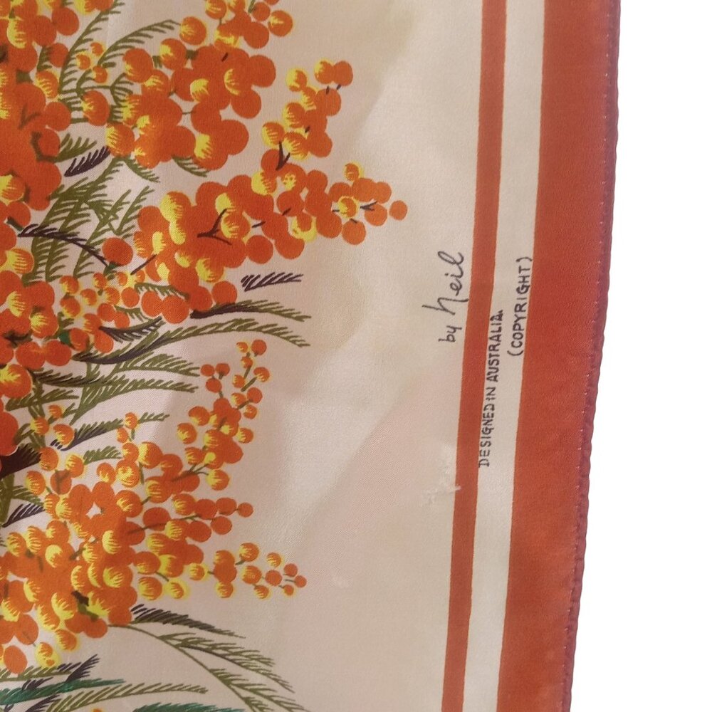 Vintage Australia Souvenir Square Large Scarf Wattle Flower Signed Neil AS IS - Picture 14 of 15